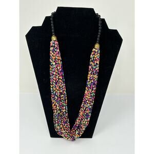 American Vintage Costume Jewelry Necklace 70s Multi Colors Dye Coco Beads Boho